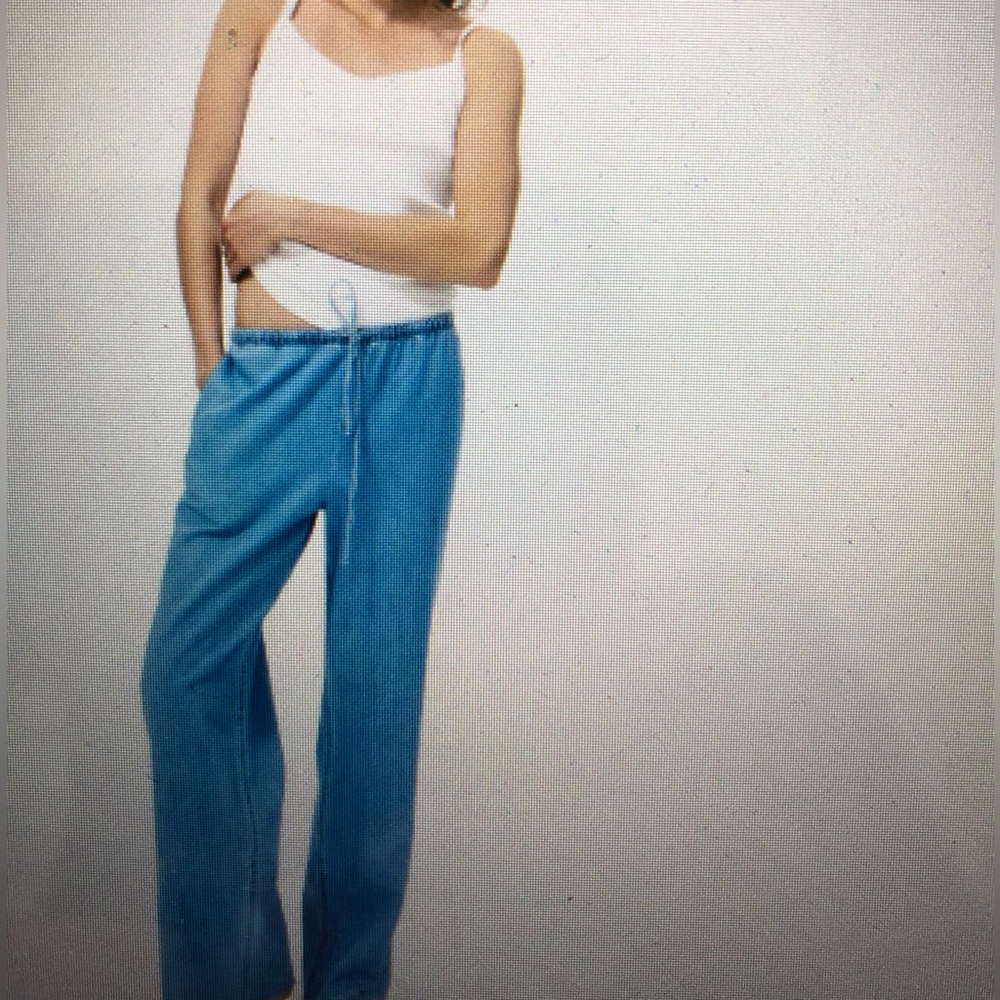 H&M - DENIM DRAWSTRING PANTS + LIGHT DENIM BLUE/WOMENS XS